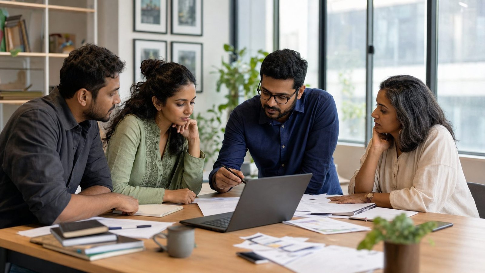 Indian editors collaborating on a researched digital publication