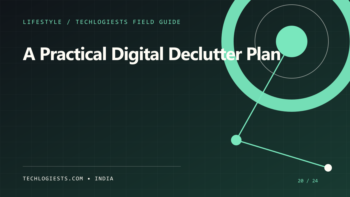A Practical Digital Declutter Plan for Better Focus illustrated field guide by Techlogiests