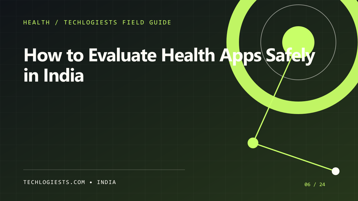 How to Evaluate Health Apps Safely in India illustrated field guide by Techlogiests